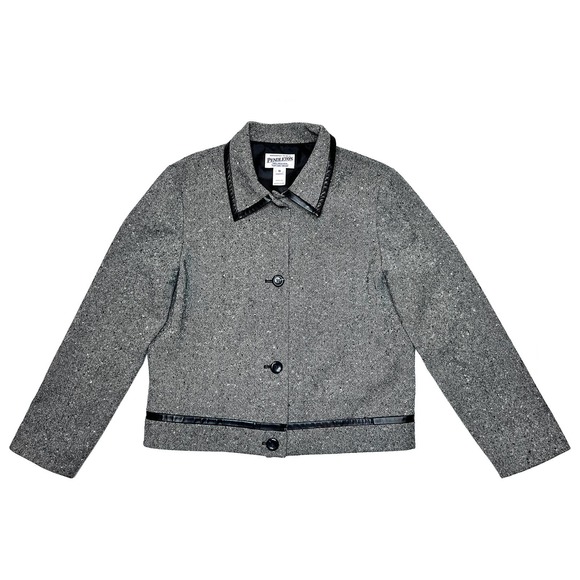 Pendleton Gray Wool Blazer with Faux Leather Trim Size 10 - Picture 1 of 11